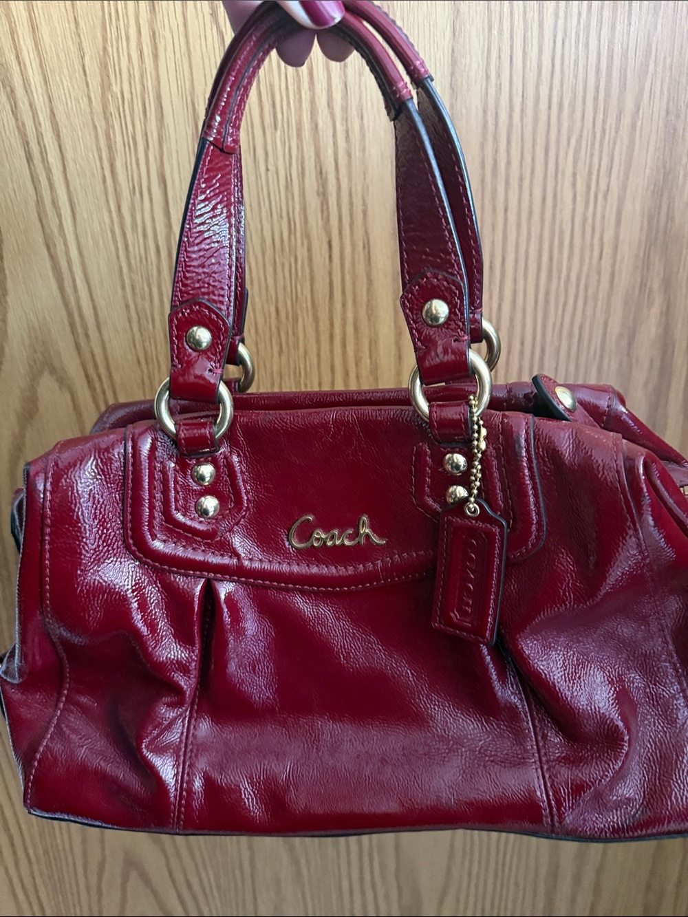 Coach Burgundy Red Leather Shoulder Bag with Gold Hardware